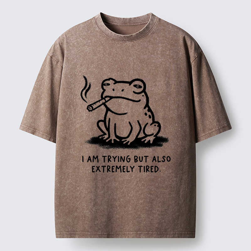 Magmoo Hardworking But Tired Frog Washed T-Shirt