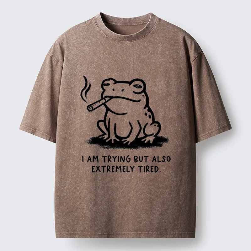Magmoo Hardworking But Tired Frog Washed T-Shirt