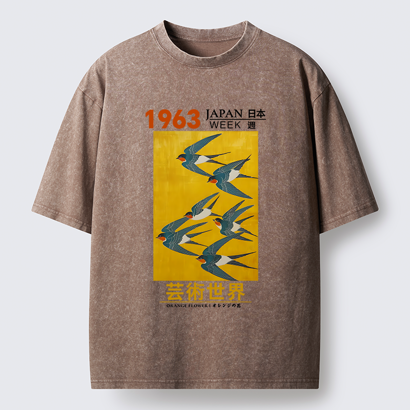 Magmoo Swallow Poster Washed T-Shirt-Magmoo