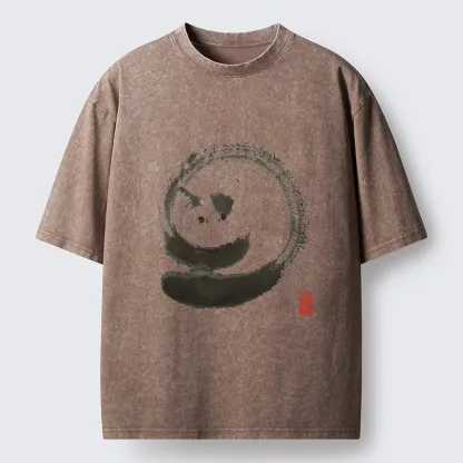 Magmoo Ink Painting Of A Fat Cat Washed T-Shirt-Magmoo