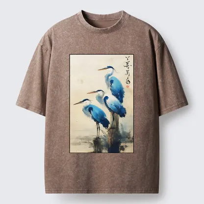 Magmoo Great Blue Heron Japan Washed T-Shirt-Magmoo