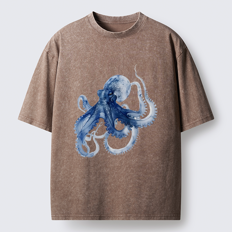 Magmoo Blue Octopus Washed T-Shirt-Magmoo