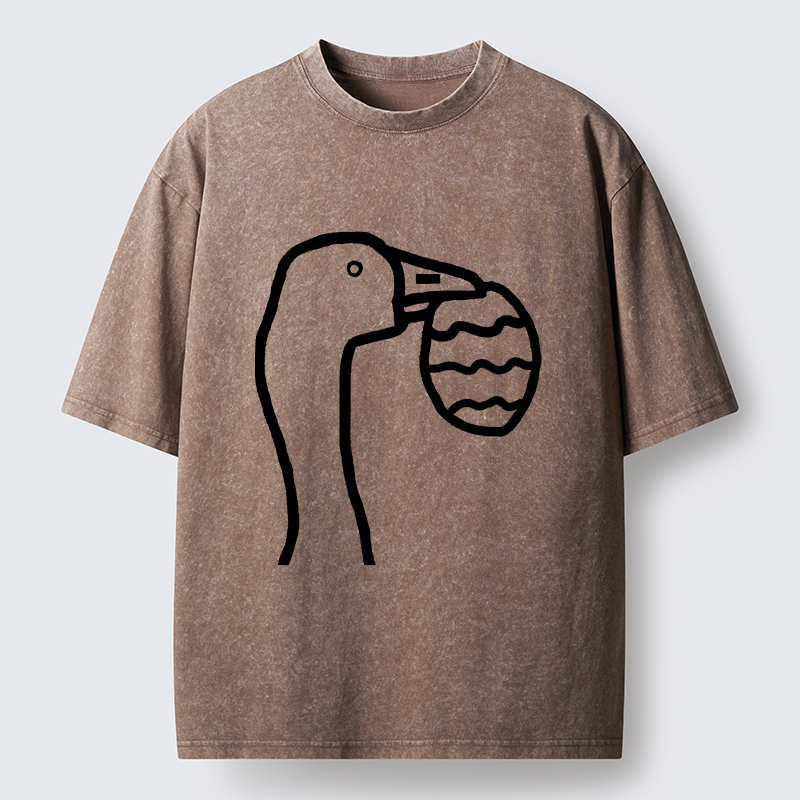 Magmoo Goose Carrying An Egg Washed T-Shirt-Magmoo