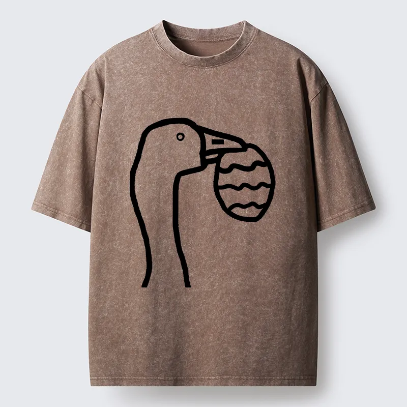 Magmoo Goose Carrying An Egg Washed T-Shirt-Magmoo
