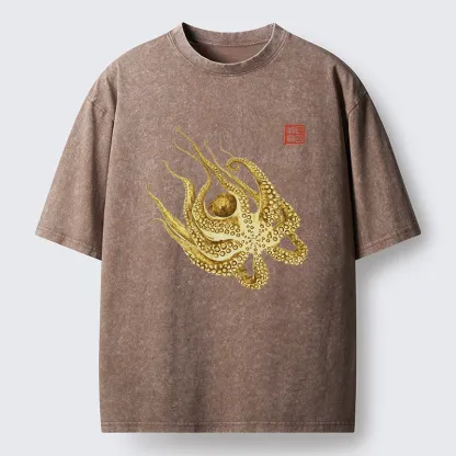 Magmoo Golden Octopus Washed T-Shirt-Magmoo