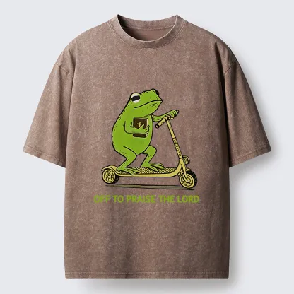 Magmoo Frog Went To Praise God Washed T-Shirt-Magmoo