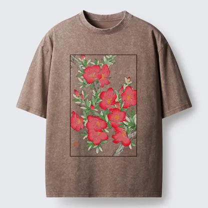 Magmoo Flower Blooms in Ukiyo-e Style Washed T-Shirt-Magmoo