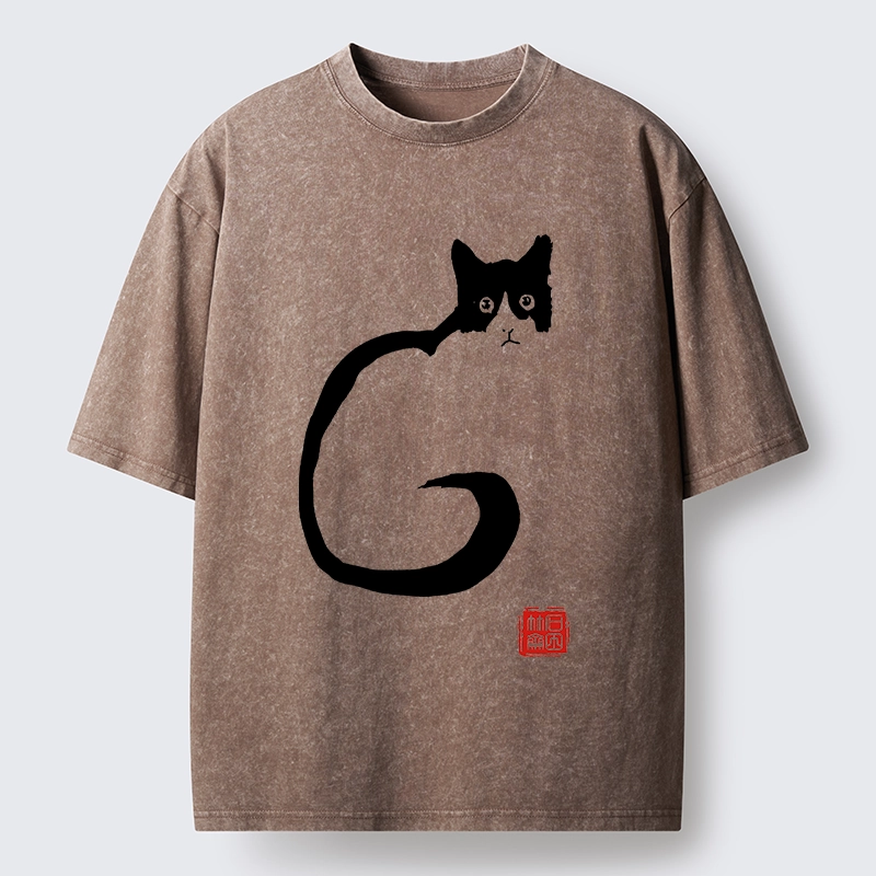 Magmoo Calm Cat in Simple Lines Washed T-Shirt-Magmoo