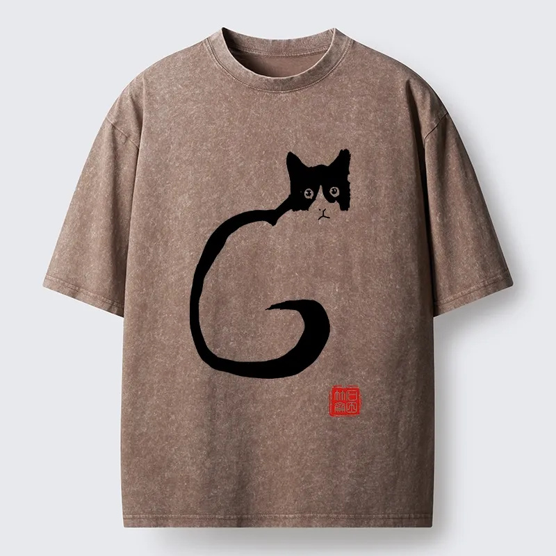 Magmoo Calm Cat in Simple Lines Washed T-Shirt-Magmoo