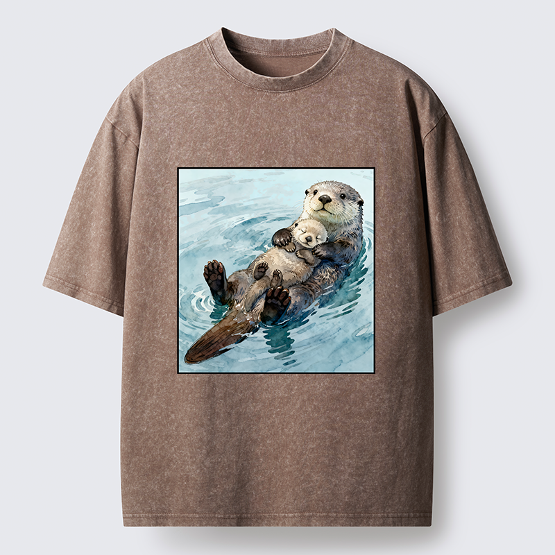 Magmoo Adorable Sea Otters Washed T-Shirt-Magmoo