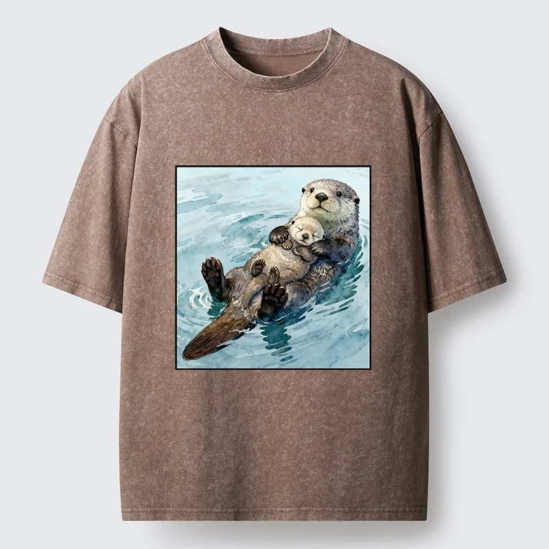 Magmoo Adorable Sea Otters Washed T-Shirt-Magmoo
