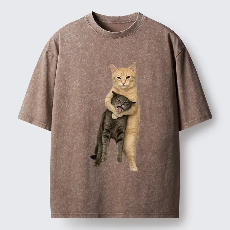 Magmoo Orange Cat’s Tight Embrace Washed T-Shirt-Magmoo