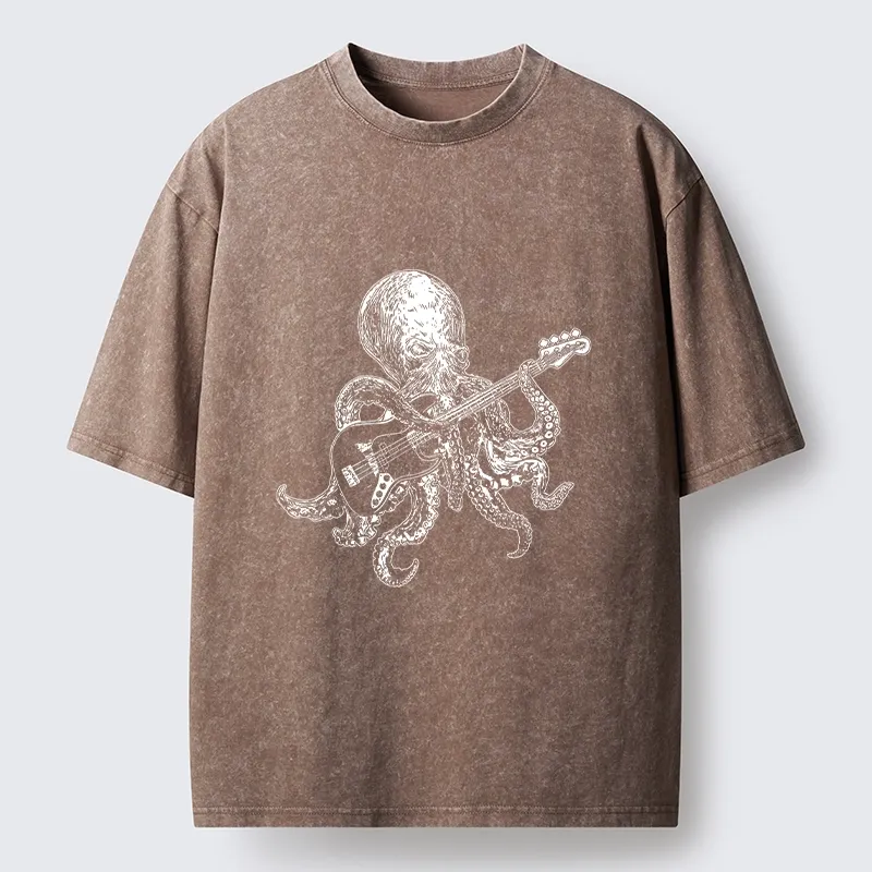 Magmoo Octopus Bassist In The Deep Washed T-Shirt-Magmoo