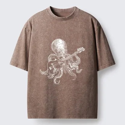 Magmoo Octopus Bassist In The Deep Washed T-Shirt-Magmoo