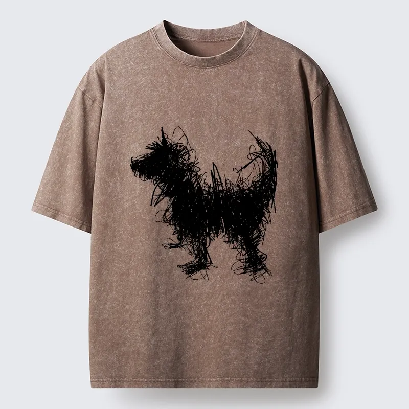 Magmoo Expressive Line Art Of A Dog Washed T-Shirt-Magmoo