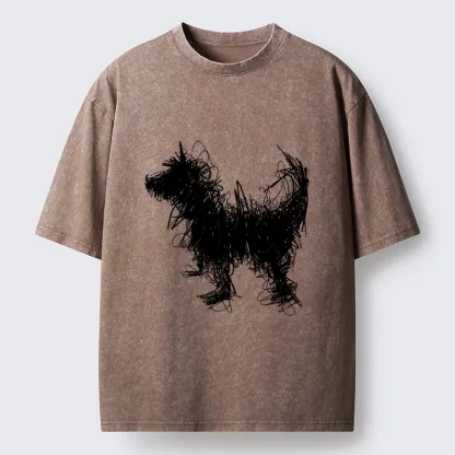 Magmoo Expressive Line Art Of A Dog Washed T-Shirt-Magmoo