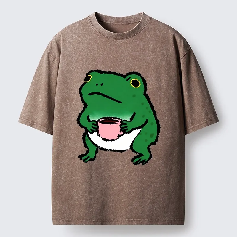 Magmoo Green Frog Coffee Washed T-Shirt-Magmoo