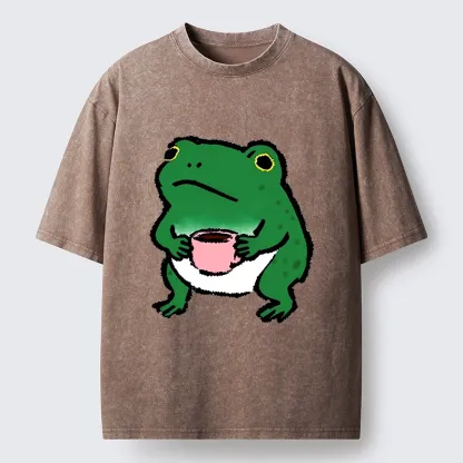 Magmoo Green Frog Coffee Washed T-Shirt-Magmoo