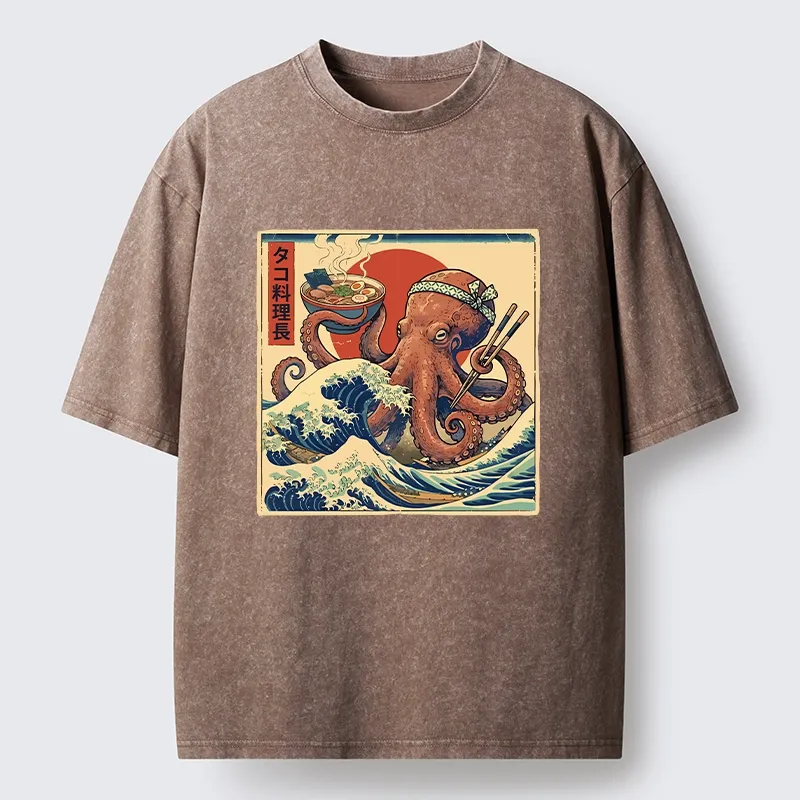Magmoo Ukiyo-E Octopus Ramen Master Washed T-Shirt