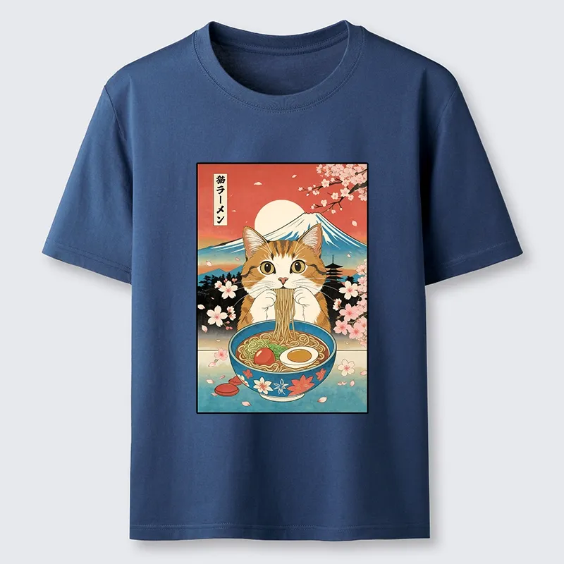 Magmoo Funny Orange Cat Eating Ramen Japan Classic T-Shirt-Magmoo