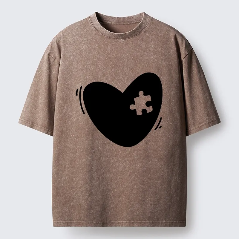 Magmoo Cute Heart Puzzle Washed T-Shirt-Magmoo