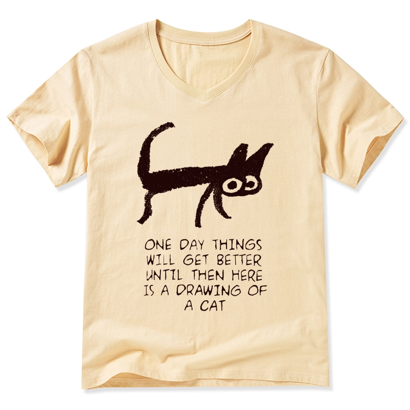 Magmoo Cat Cheer Up Drawing V-Neck Classic T-Shirt-Magmoo