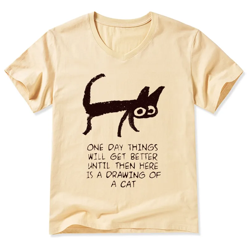 Magmoo Cat Cheer Up Drawing V-Neck Classic T-Shirt-Magmoo