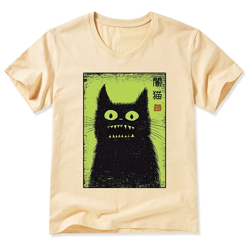 Magmoo Spooky Black Cat Japanese V-Neck Classic T-Shirt-Magmoo