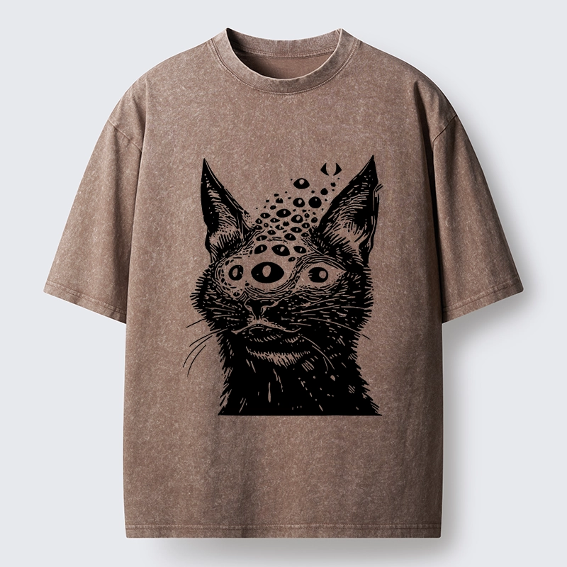 Magmoo Trippy Cat Third Eye Meme Washed T-Shirt