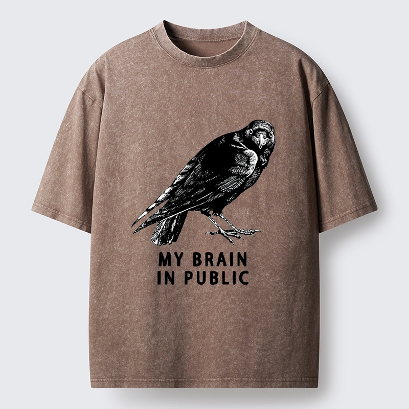 Magmoo Black Crow Public Brain Funny Art Washed T-Shirt