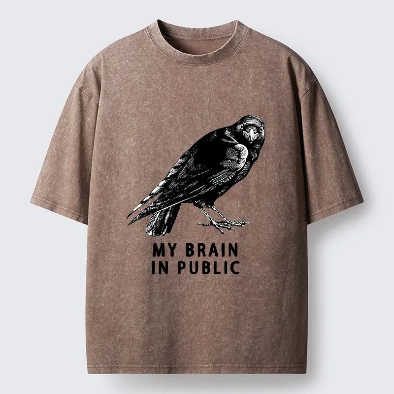 Magmoo Black Crow Public Brain Funny Art Washed T-Shirt