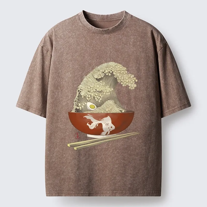 Magmoo Kanagawa Noodle Wave Food Art Washed T-Shirt