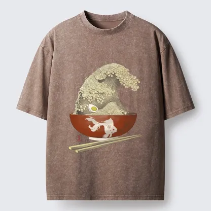 Magmoo Kanagawa Noodle Wave Food Art Washed T-Shirt