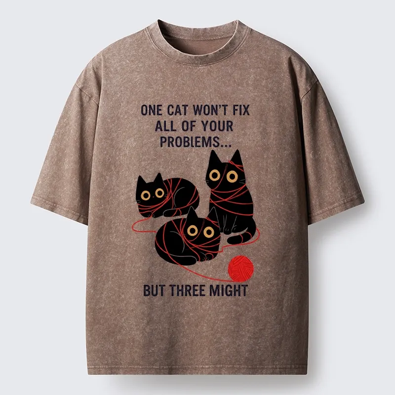 Magmoo Three Cats Fix All Problems Washed T-Shirt