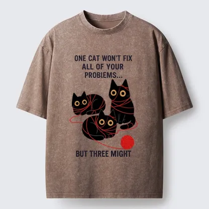 Magmoo Three Cats Fix All Problems Washed T-Shirt