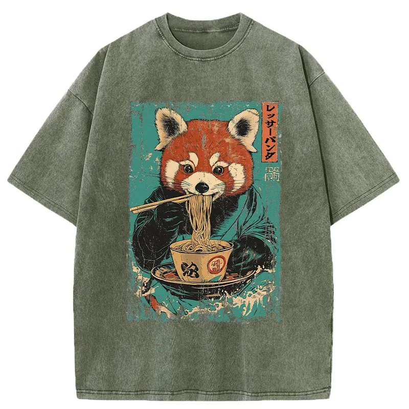 Magmoo Raccoon Eating Ramen Washed T-Shirt