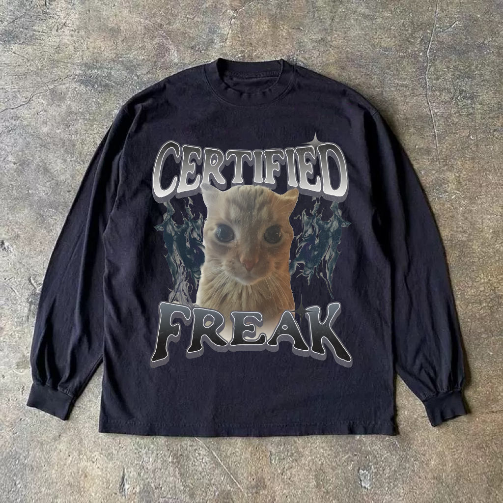 Certified Freak Funny Cat Meme Long Sleeve Shirt-Magmoo