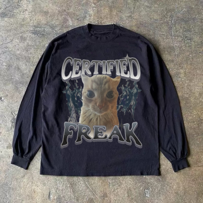 Certified Freak Funny Cat Meme Long Sleeve Shirt-Magmoo