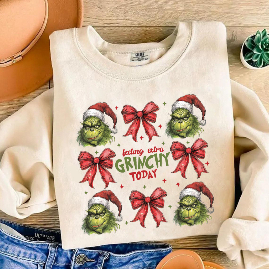 Vintage Green Guy With Christmas Coquette Bow Sweatshirt-Magmoo