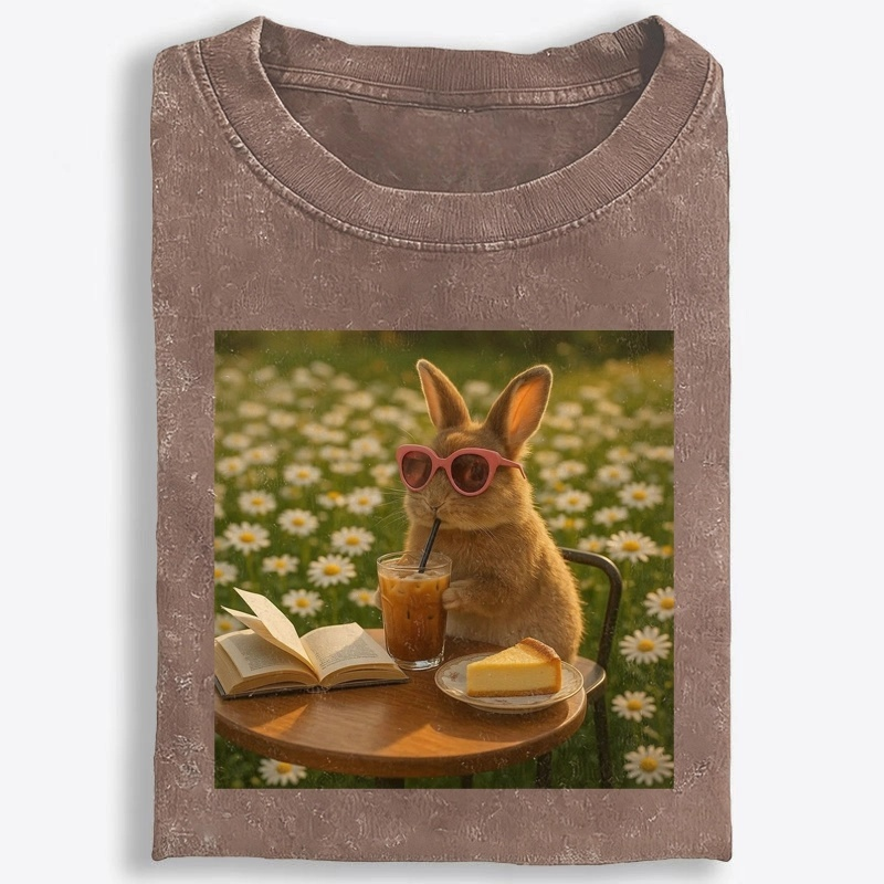 Daisy Afternoon Tea Bunny Meme Retro Washed T-Shirt