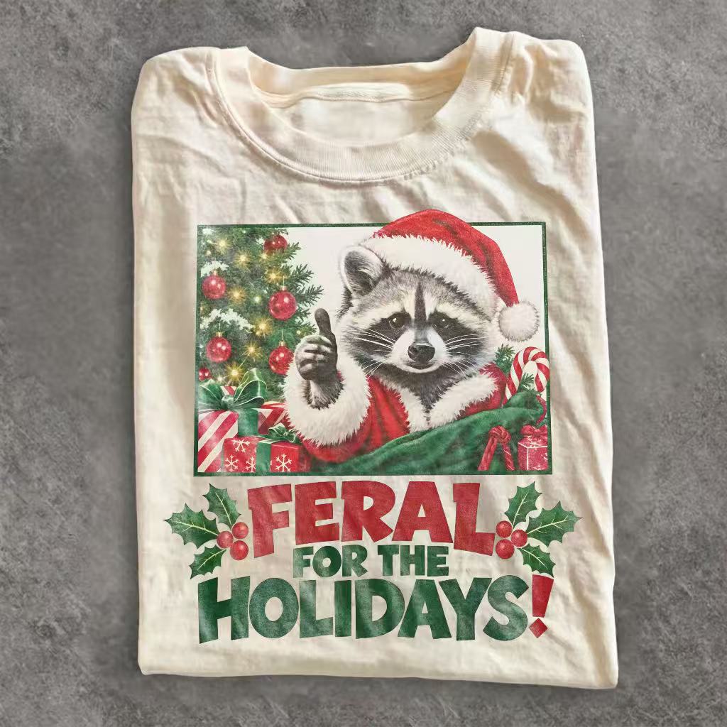 Feral For The Holidays Raccoon Christmas T‑Shirt