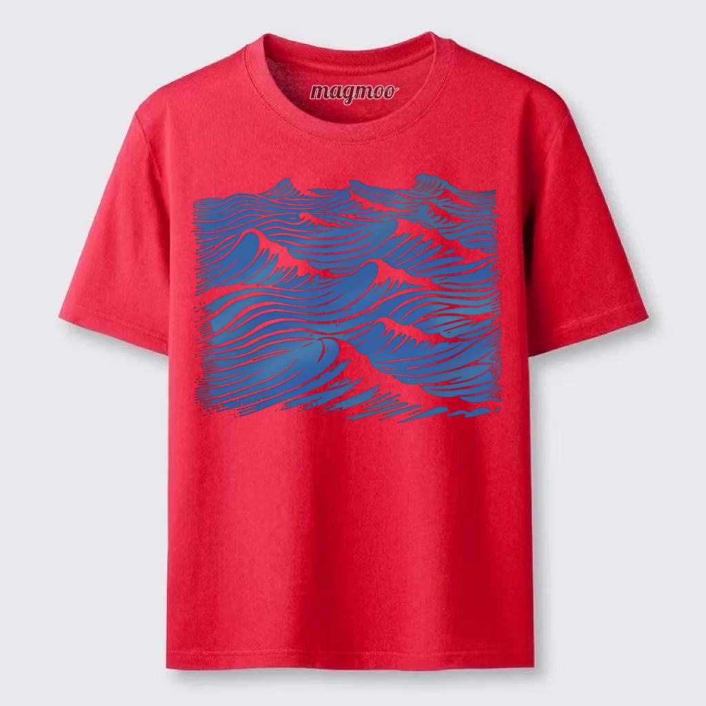 Magmoo Blue Woodcut Waves T-shirt