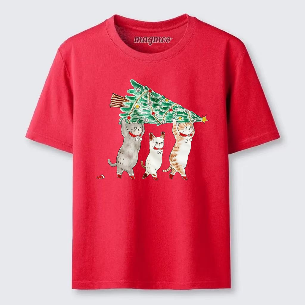 Magmoo Cats Carry Xmas Tree T-shirt