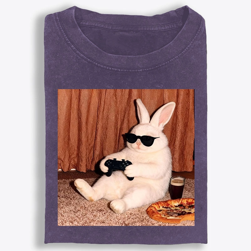 Gamer Rabbit Playing Video Game Retro Washed T-Shirt