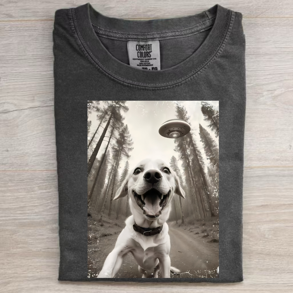 Funny Animal Selfie With UFO Art Acid Wash Shirt/Sweatshirt