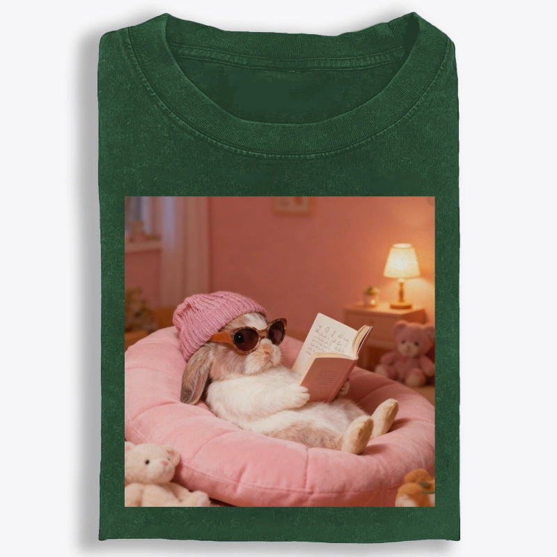 Bunny Bookish Rabbit Vintage Washed T-Shirt