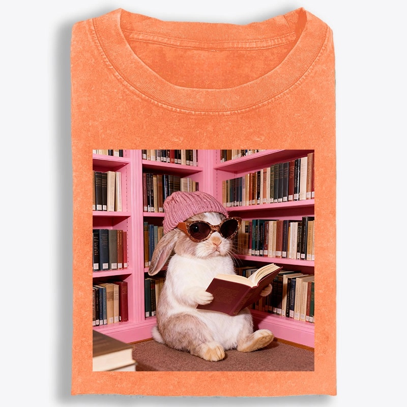 Bunny Bookish Rabbit Retro Washed T-Shirt
