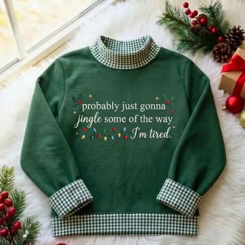 Funny Tired Jingle Christmas Gingham Mockneck Sweatshirt