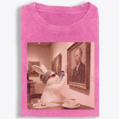 Art Bunny Taking Selfie With Van Gogh Meme Retro Washed T-Shirt