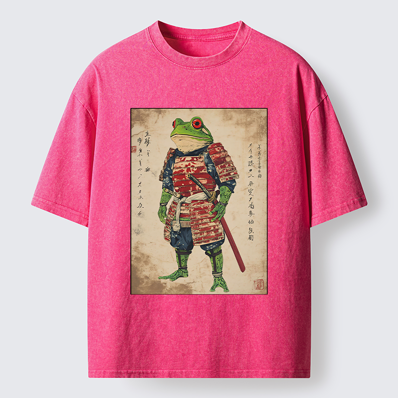 Magmoo Retro Frog Samurai Portrait Washed T-Shirt